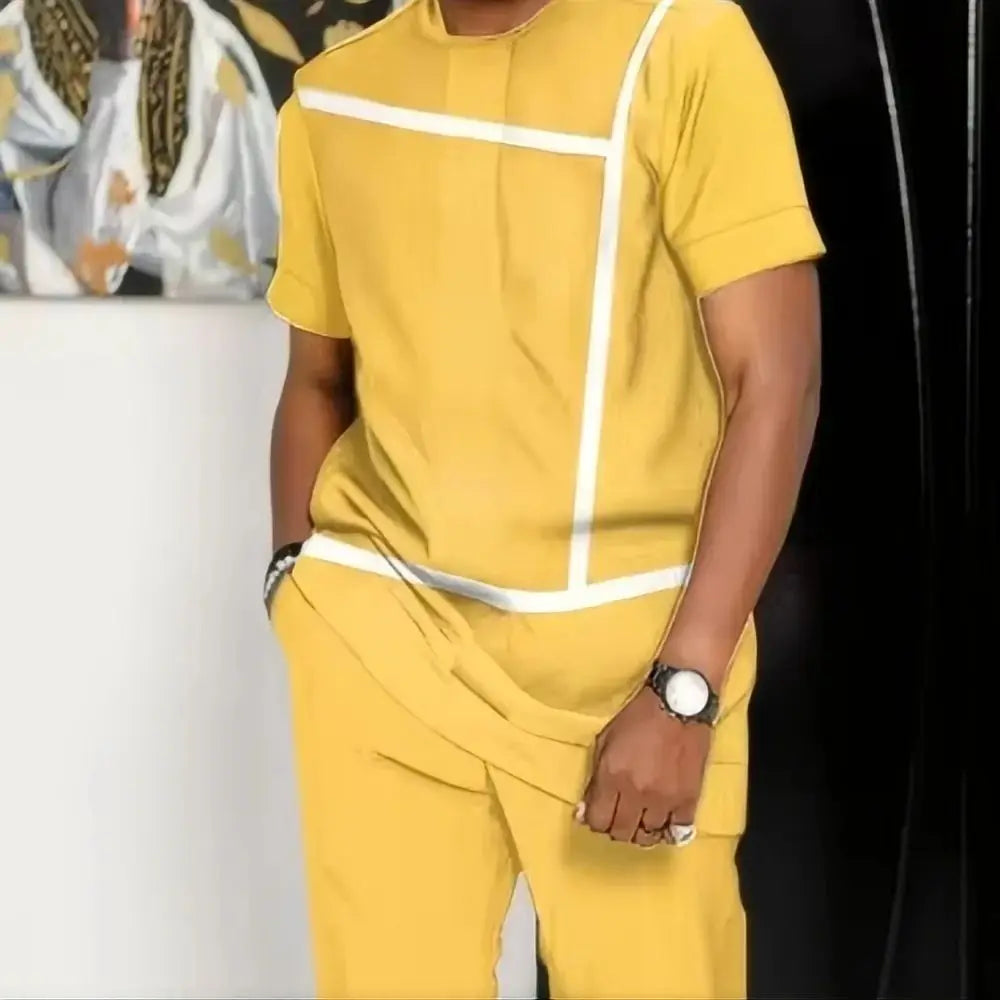 The new men's set for Spring and Autumn 2025 features a casual fashionable comfortable and soft 3D striped pattern print