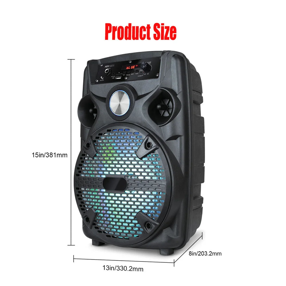 1100W Portable Bluetooth Party Speaker 8" Subwoofer w/Stand Sound System Dj Karaoke RGB Light Rechargeable Speaker with Mic