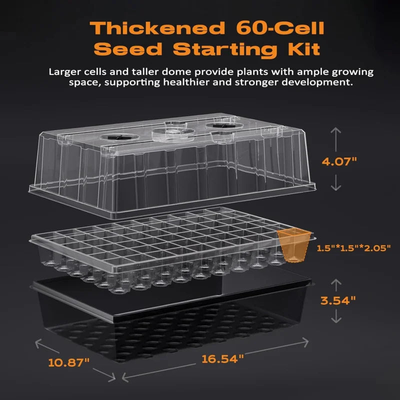 60-Cell Self-Watering Seed Starter Tray with Grow Light & 4.07” Dome, Indoor Seedling Tray for Plant Germination & Growing