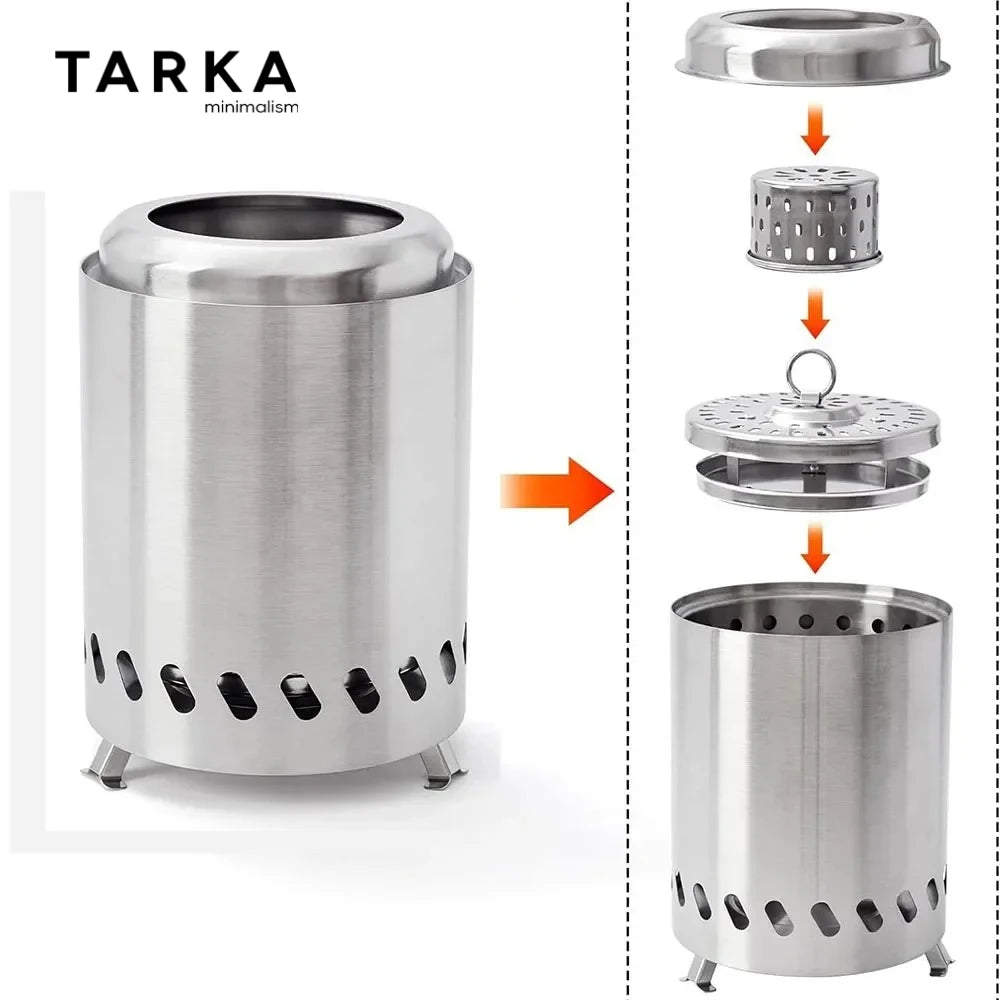 TARKA 1pcs Outdoor Camping Firewood Stove Smokeless Wood Stove, Stainless Steel Fire Heater Furance, BBQ Picnic Cooking Supplies