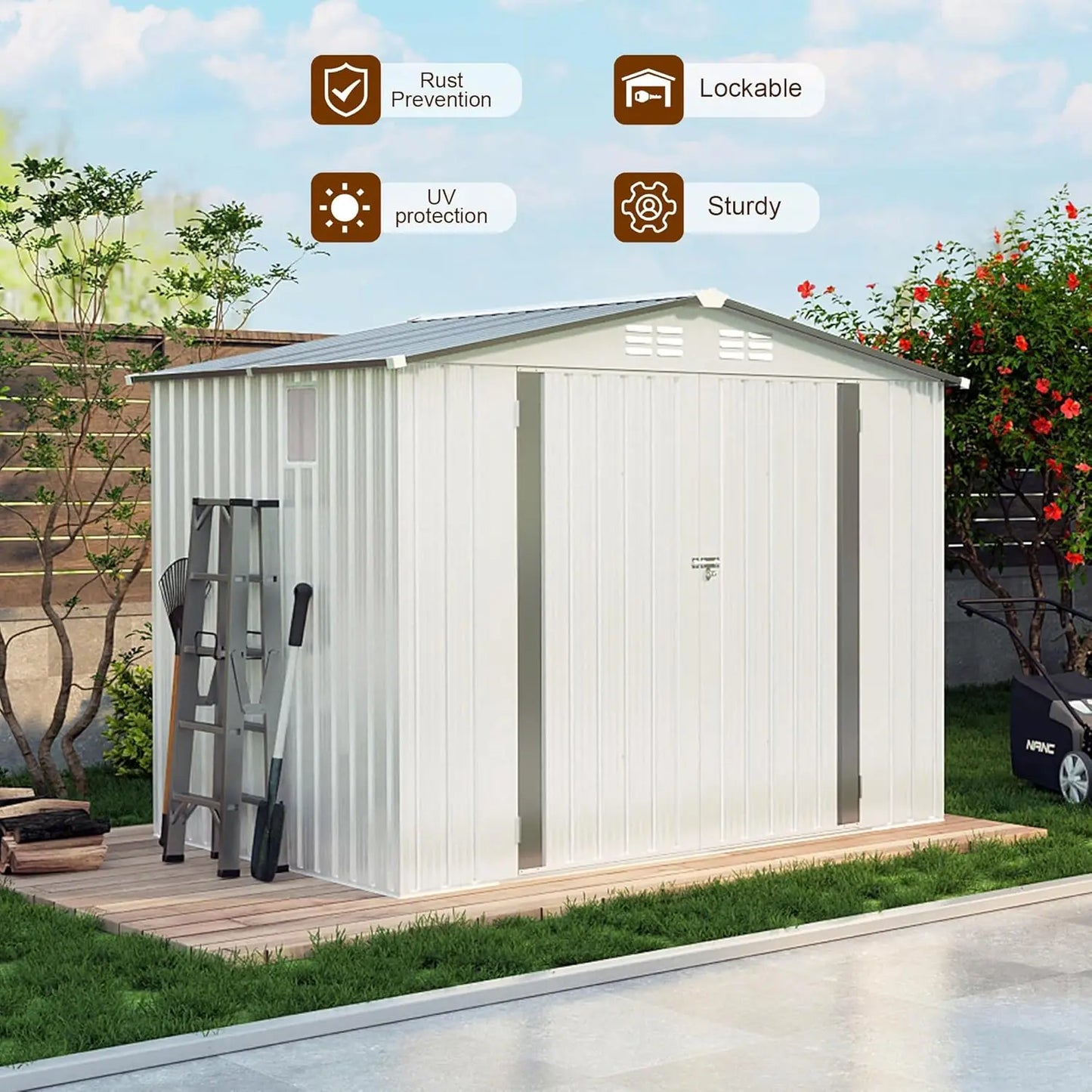6x3.6FT Storage Shed, Outdoor Galvanized Steel Garden Shed with Lockable Door & Window, Waterproof Metal Tool, Customized