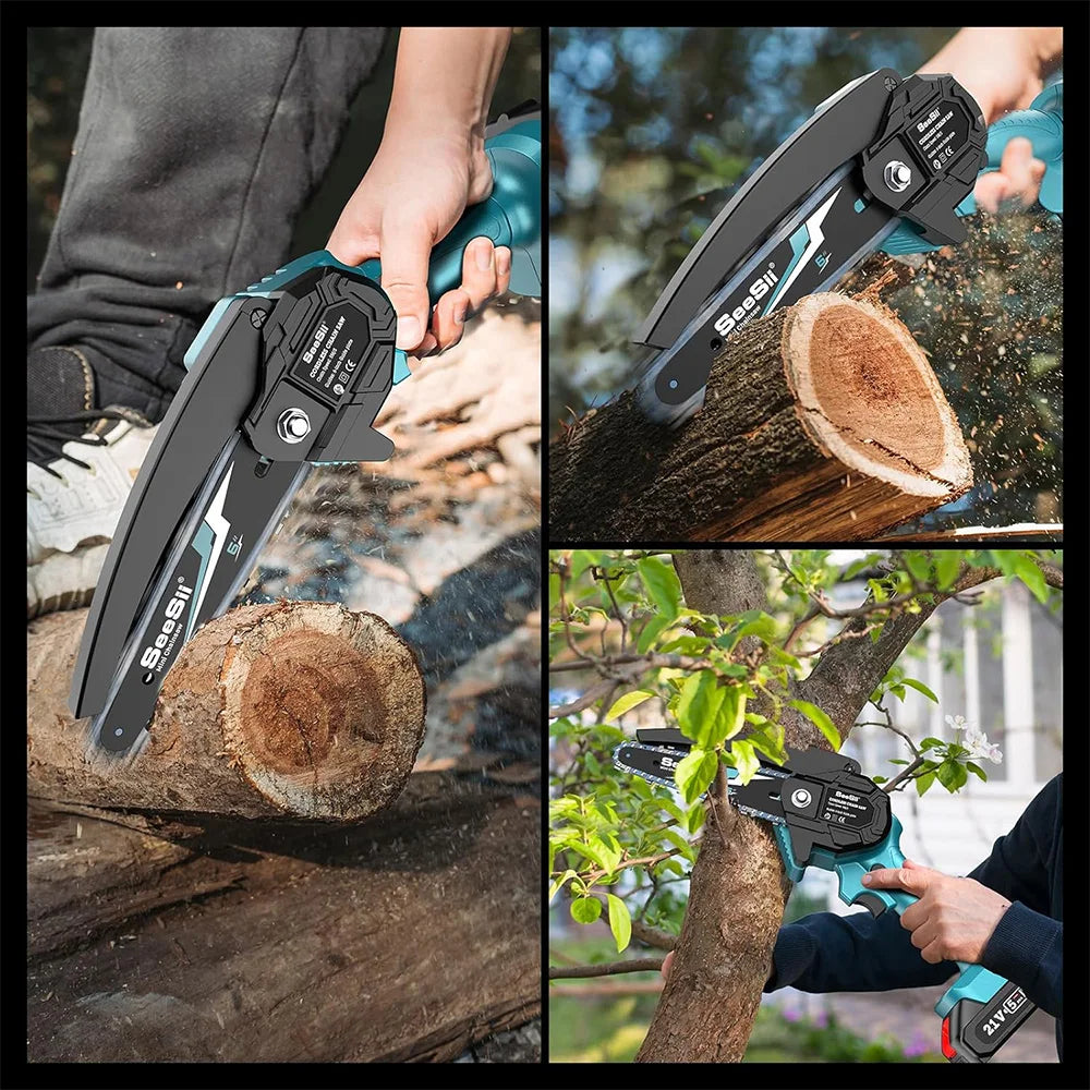 Seesii Cordless Mini Chainsaw With Dual Batteries For Tree Trimming