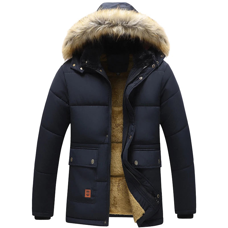Men 2025 Winter New Windproof Fleece Warm Thick Jacket Parkas Coat Men Fashion Hooded Fur Collar Jacket Classic Casual Parka Men