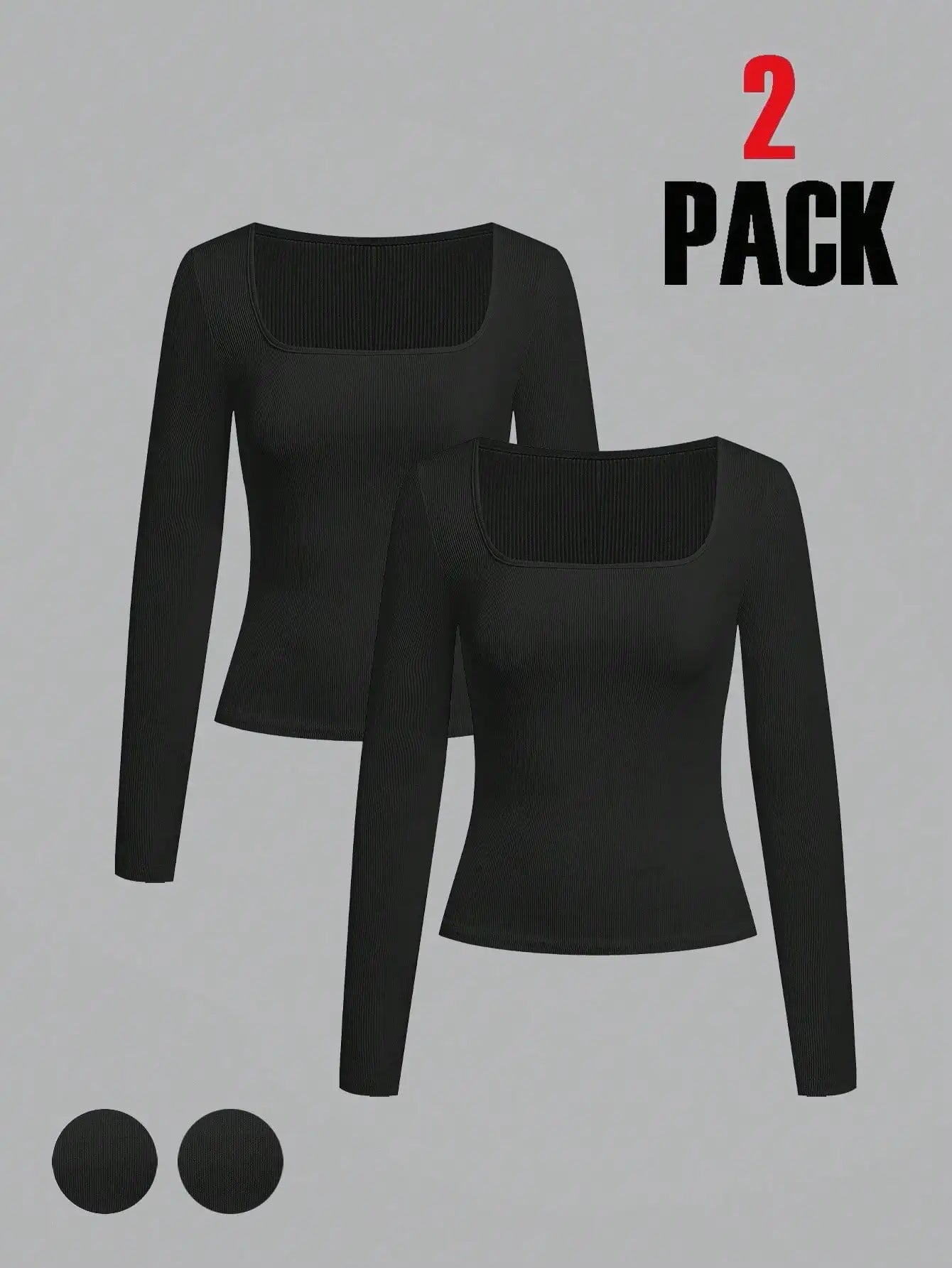 Two-Pack Women's Square Neck Long Sleeve Fitted T-Shirts