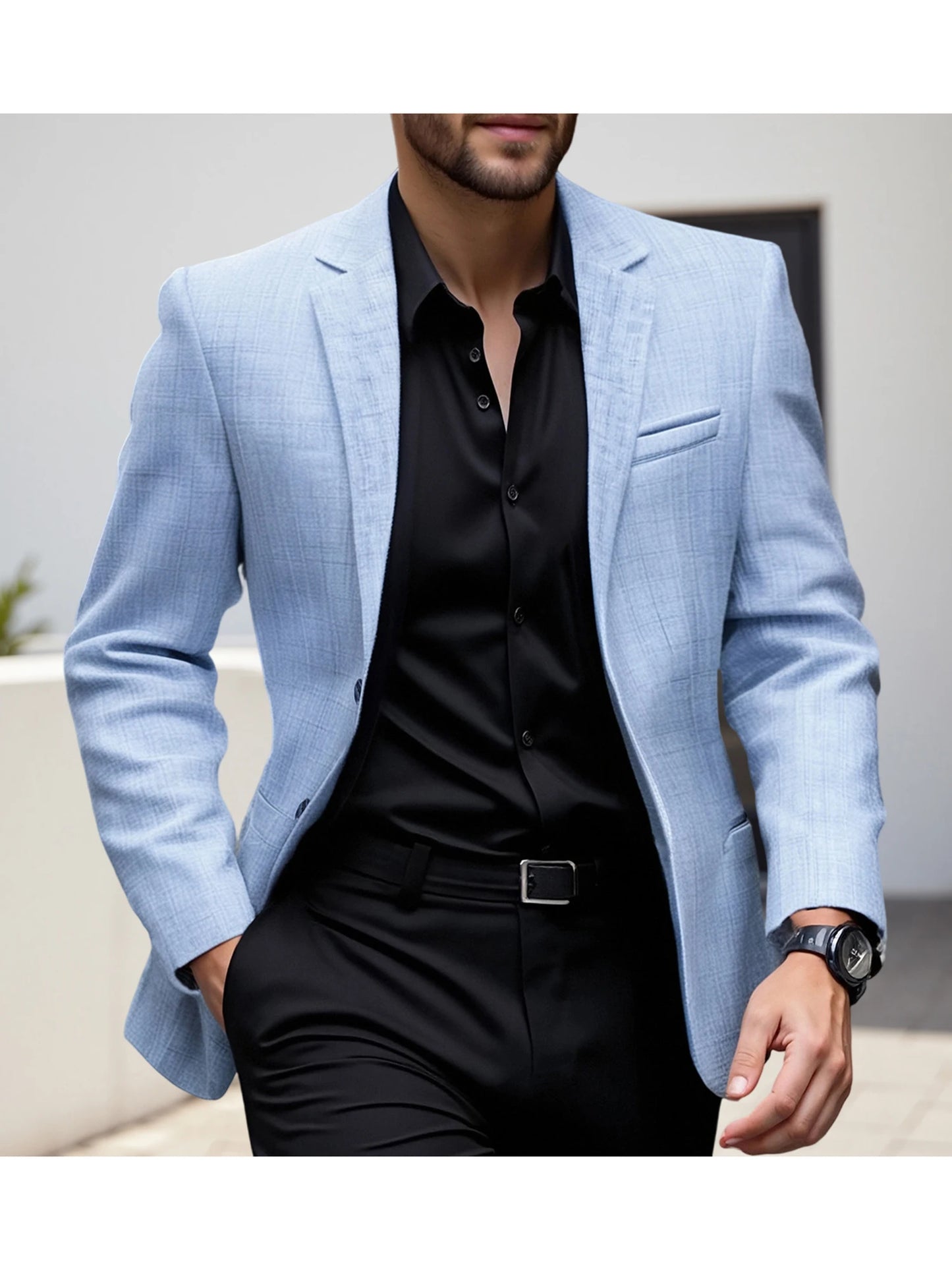 Men s  Fit Casual Blazer with Notched Lapel and Single Button Closure Fashionable Solid Color Sport Coat for Spring and