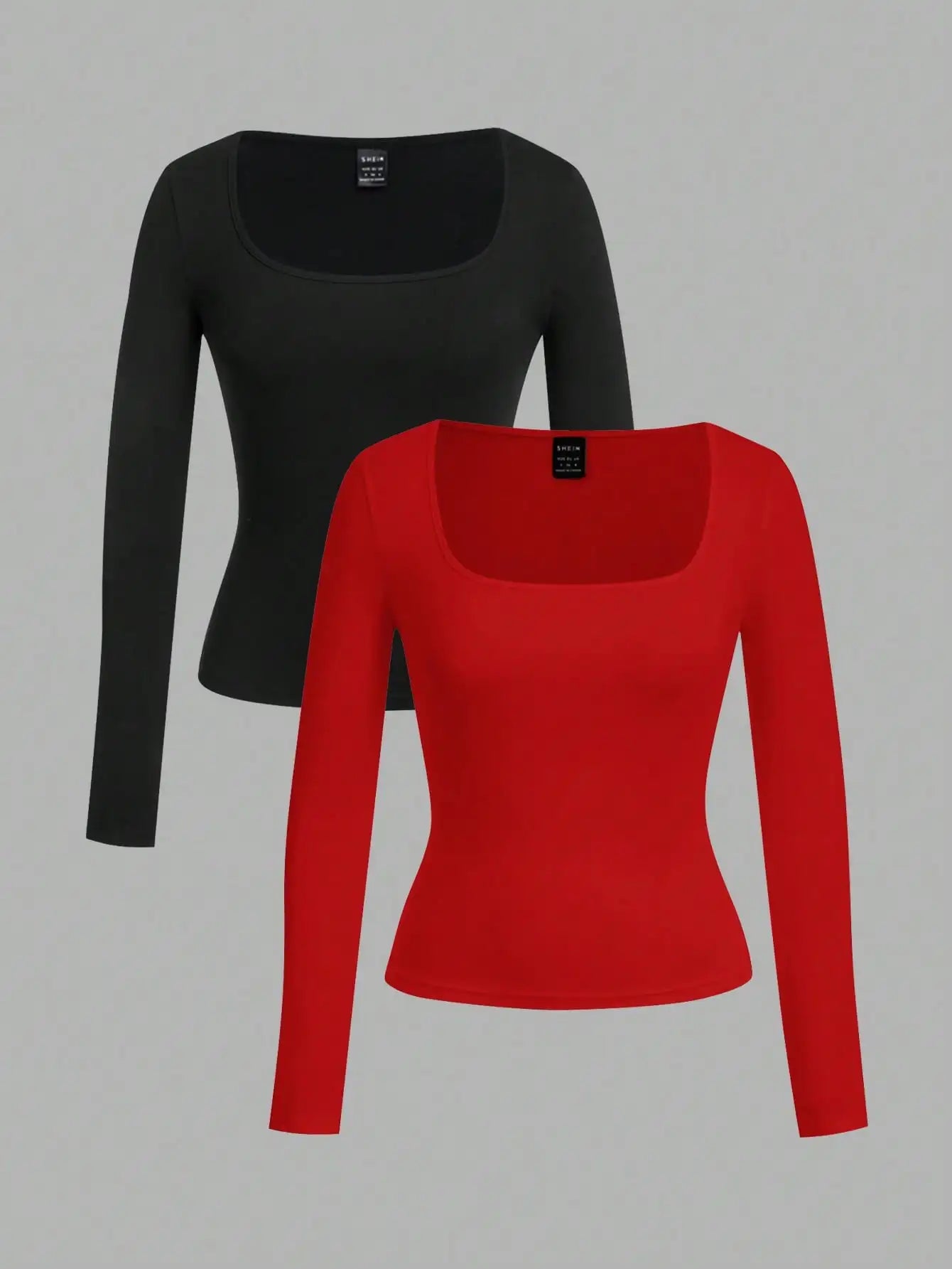 Two-Pack Women's Square Neck Long Sleeve Fitted T-Shirts