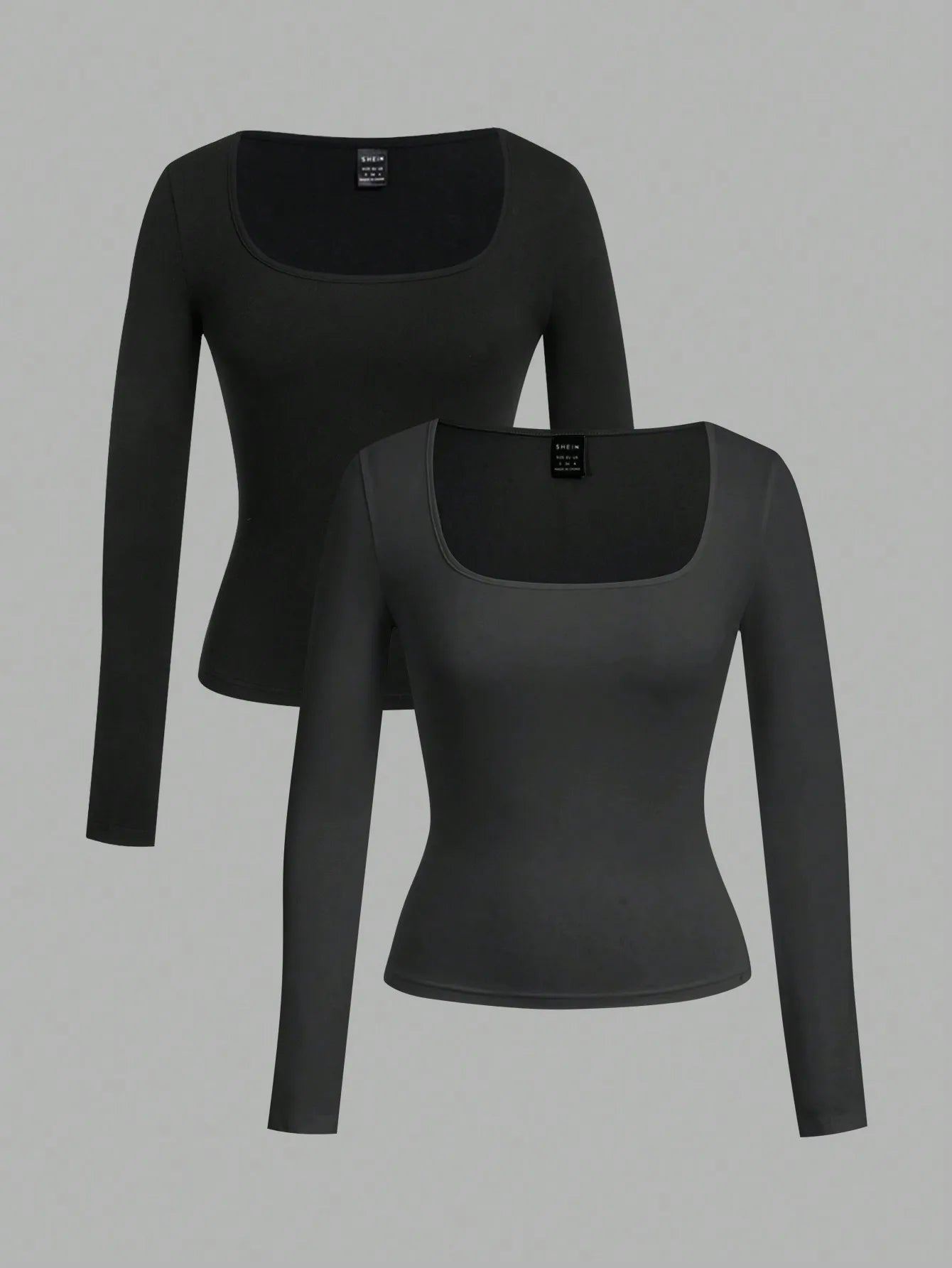 Two-Pack Women's Square Neck Long Sleeve Fitted T-Shirts
