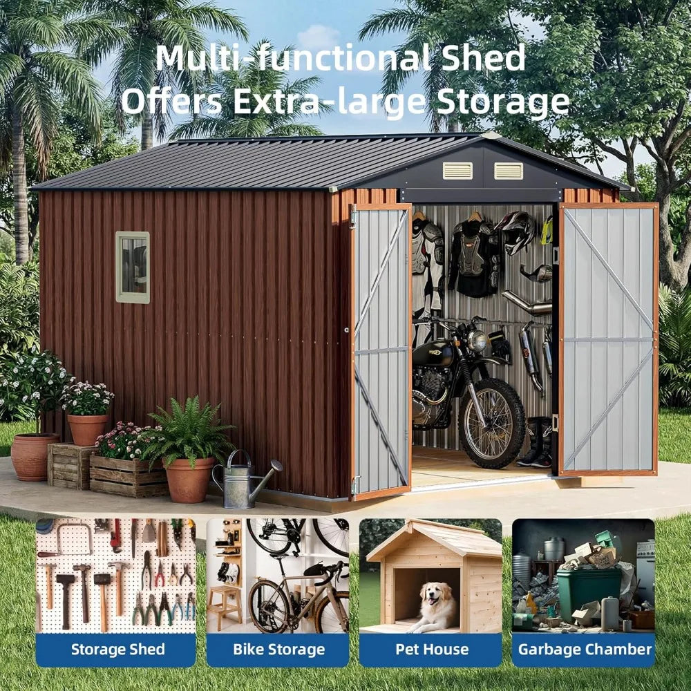 8x10 FT Outdoor Storage Shed, Metal Garden Shed with Updated Frame Structure, Lockable Door and Window, Large Tool, Customized