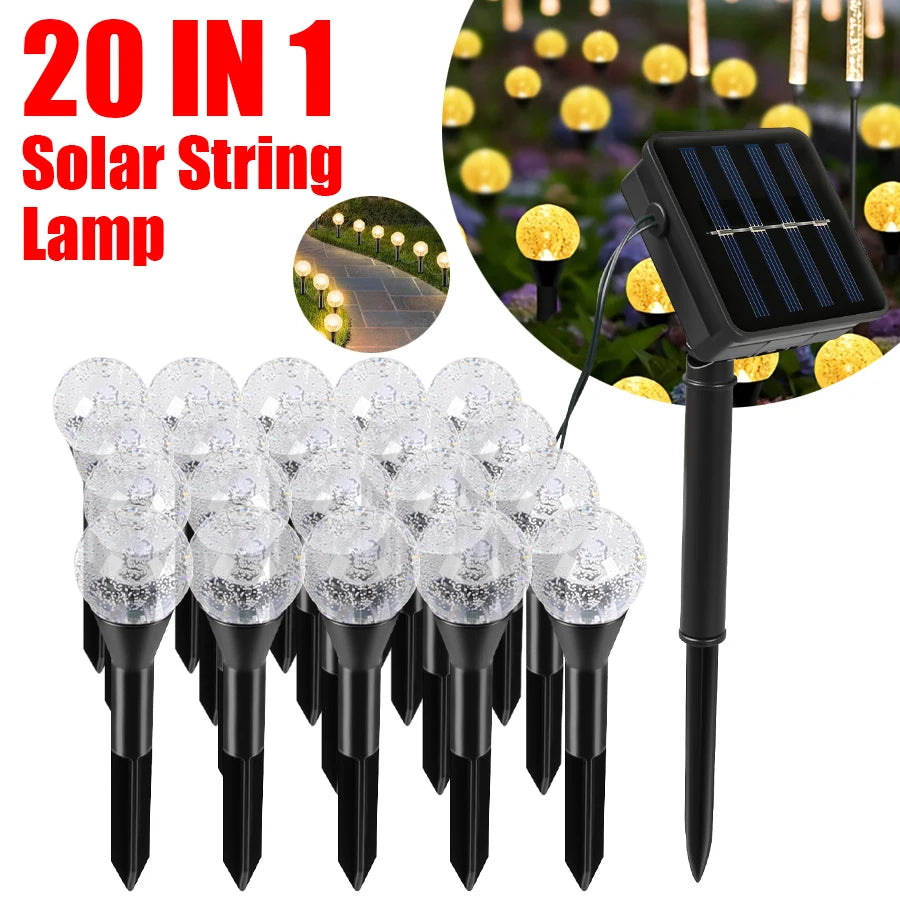 20 in 1 LED Solar String Light 8 Modes Waterproof Garden and Courtyard Lighting for Festive Parties Weddings and Decorative Lamp
