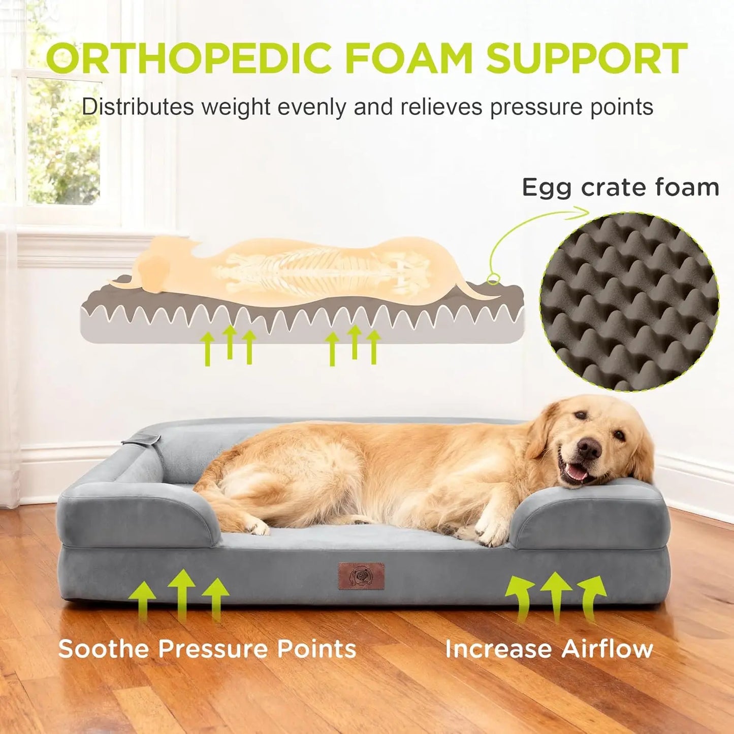 Orthopedic Dog Bed for Extra Large Dogs, XXL Waterproof Memory Foam Pet Bed with Washable Cover & Non-Slip Bottom, 45 x 35