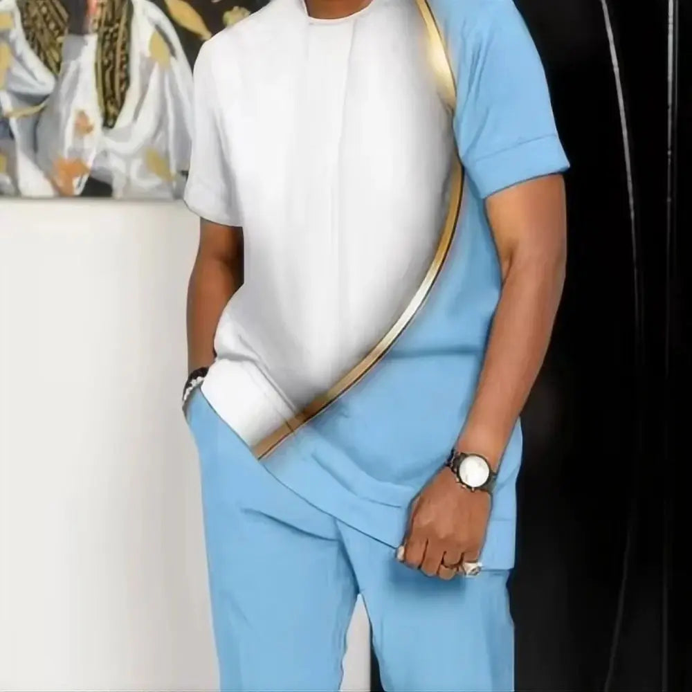 The new men's set for Spring and Autumn 2025 features a casual fashionable comfortable and soft 3D striped pattern print