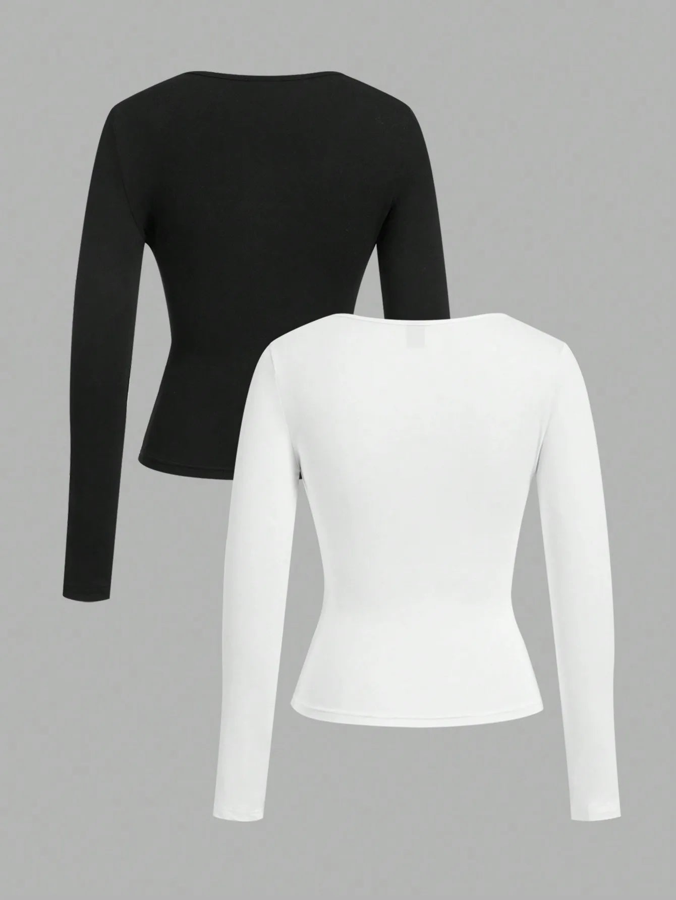 Two-Pack Women's Square Neck Long Sleeve Fitted T-Shirts