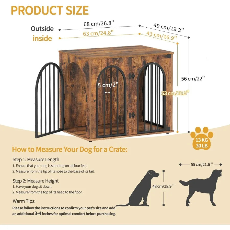 26.8'' Wooden Dog Crate Furniture Indoor Dog Kennel for Small Dogs Heavy Duty Dog Crates with Decorative Pet House Design Funct