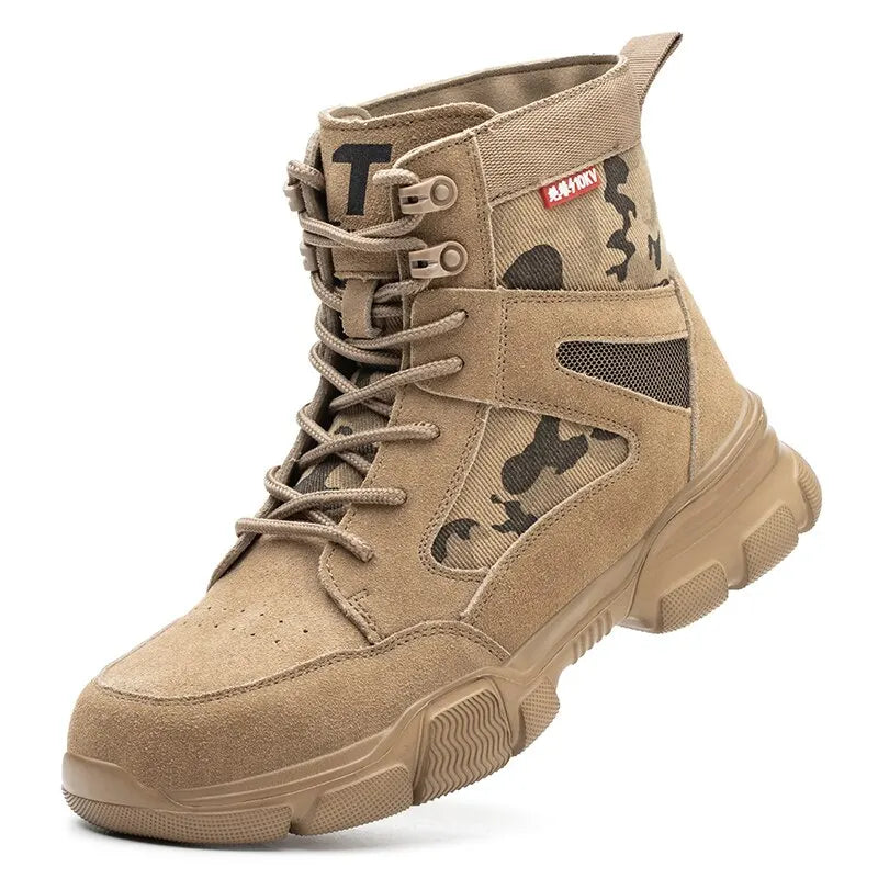 Outdoor Men Work Boots Safety Shoes Anti-puncture Safety Boot Work Steel Toe Shoes Indestructible Desert Combat Boots Protective