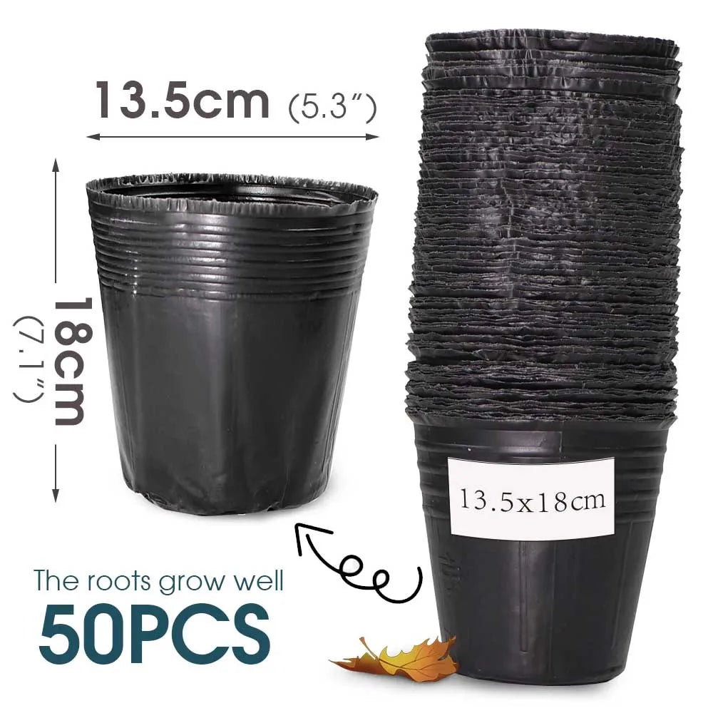 50pcs Plastic Black Seedling Nursery Pots Seed Starting Grow Bag Flower Plant Breathable Container Garden Vegetable Box Cuttings