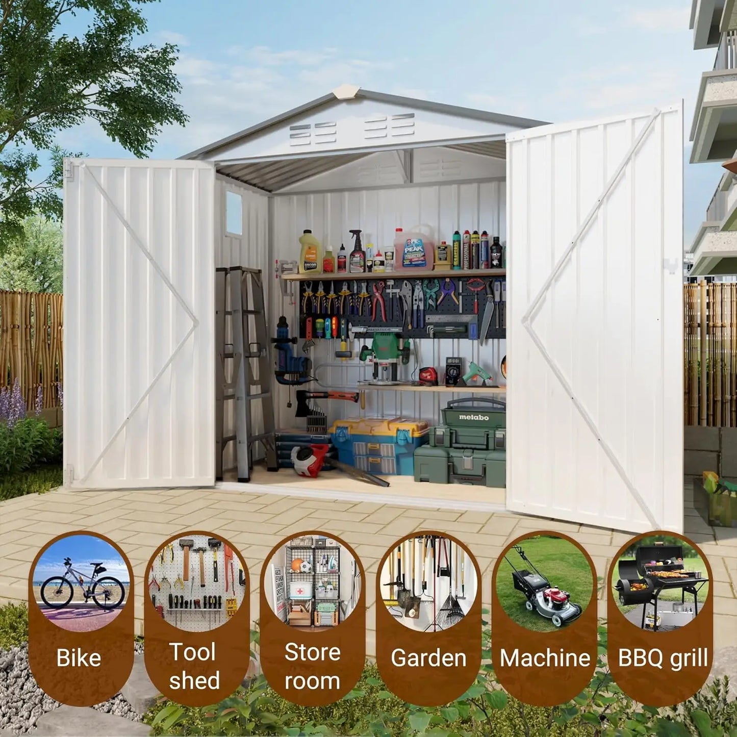 6x3.6FT Storage Shed, Outdoor Galvanized Steel Garden Shed with Lockable Door & Window, Waterproof Metal Tool, Customized