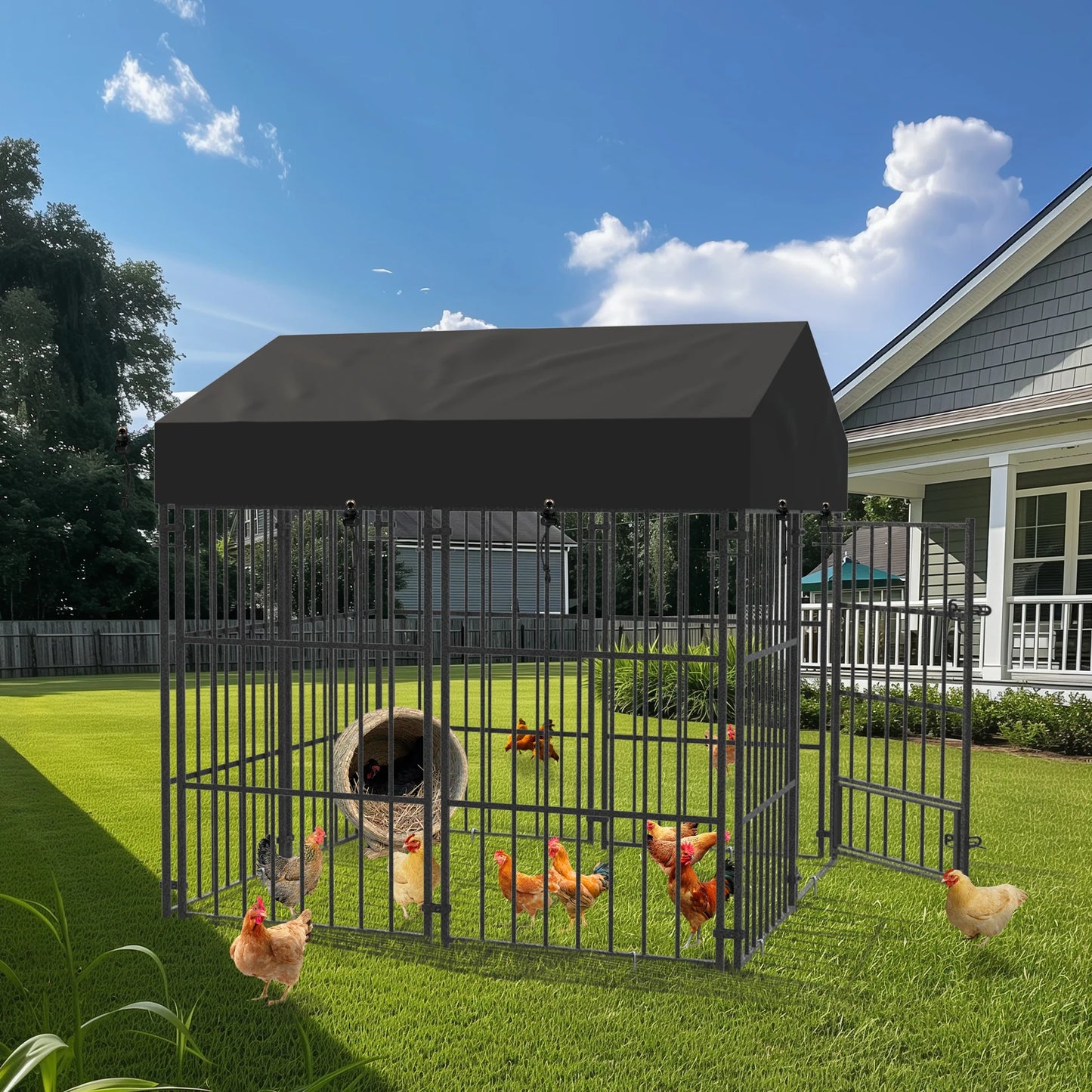 XXL Large Luxury Outdoor Dog Kennel Pet House Enclosure Run Cage Playpen with Roof & Cover Rabbit Hutch Cage