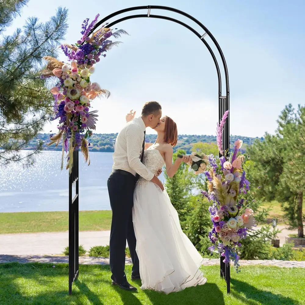 Outdoor Steel Garden Arch Arbor, 7.2ft Tall with Stakes, Durable Metal Archway for Climbing Plants, Ideal for Lawn or Garden, Pa