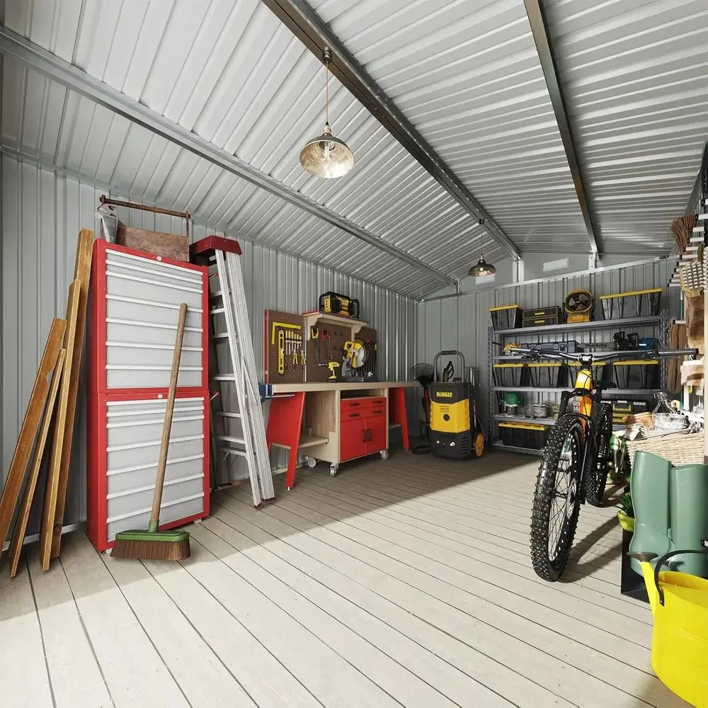 10 x 12FT Outdoor Storage Shed with Double Hinged Large Door Utility Garden Shed with Lockable Door amp Sloped Roof Metal Sheds