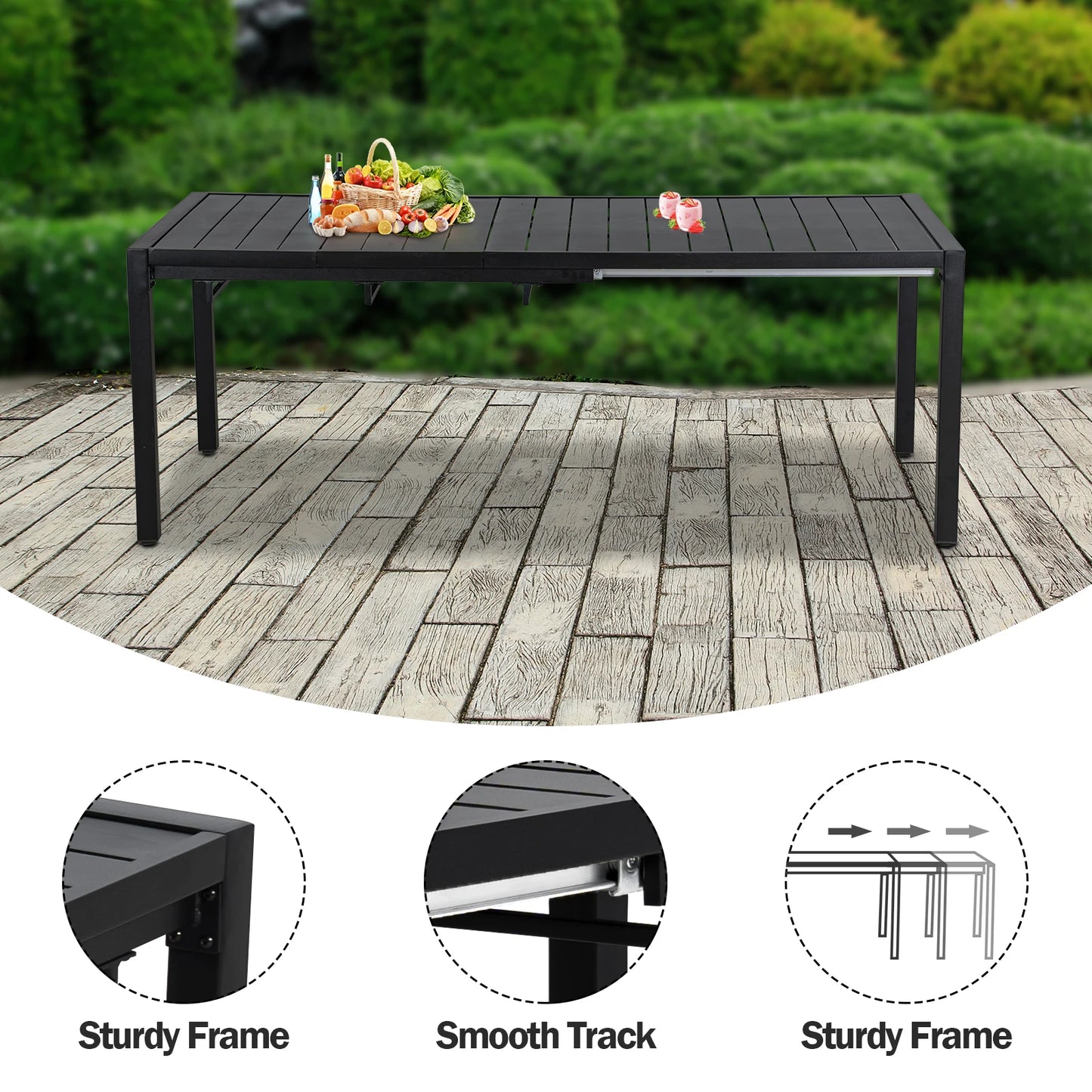 BIGGET 9PCS Patio Dining Set Extendable Metal Table & 8 Textilene Fabric Chairs for Large Gatherings Backyard Outdoor Use