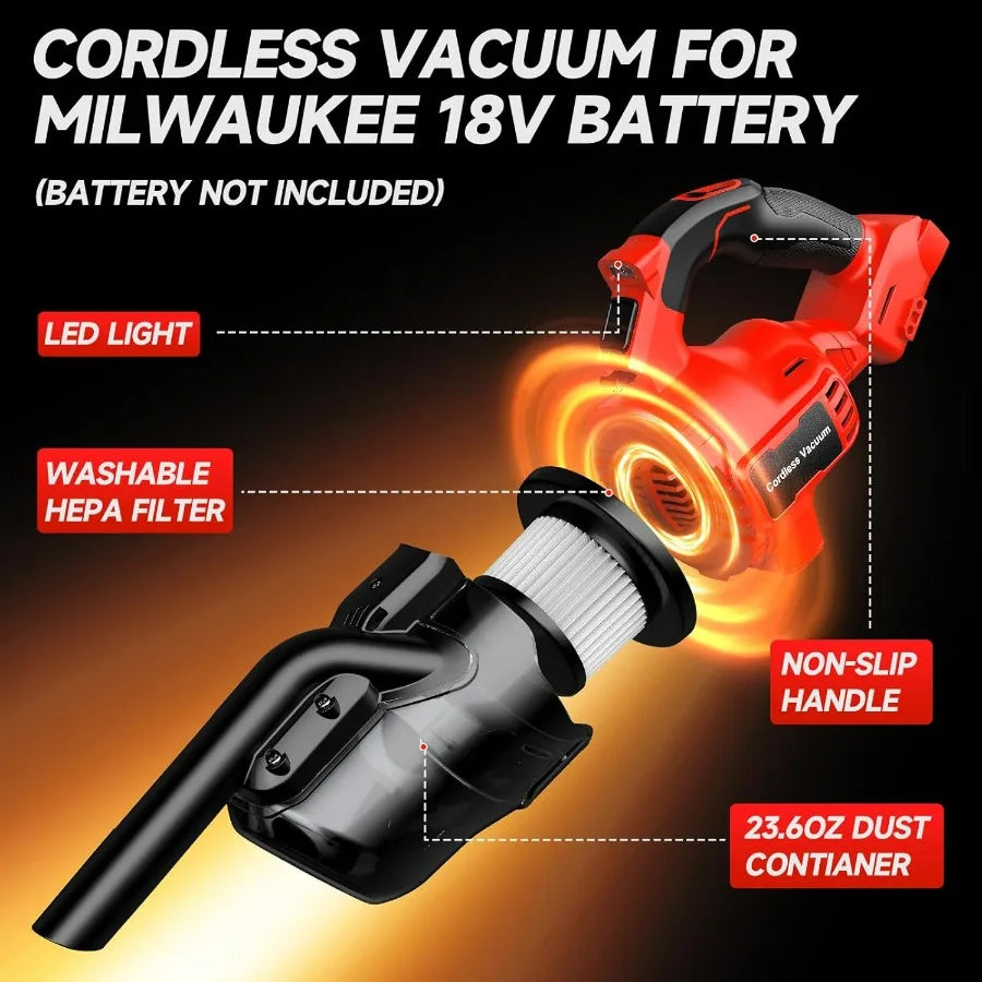 Cordless Vacuum for Milwaukee M18 Battery, Handheld Vacuum Cleaner for Home Pet Hair Car, 5-in-1 Portable Shop Vac with 2 Washab