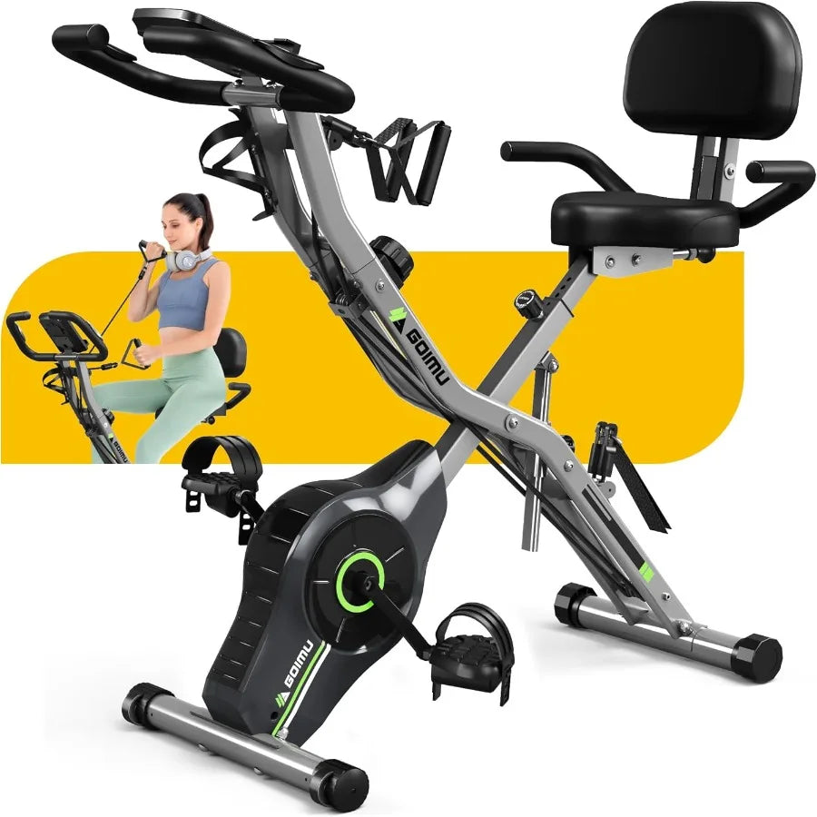 5 in 1 Foldable Indoor Exercise Bike with 16-Level Adjustable Magnetic Resistance and 330LB Weight Capacity Ergonomic Seat Back