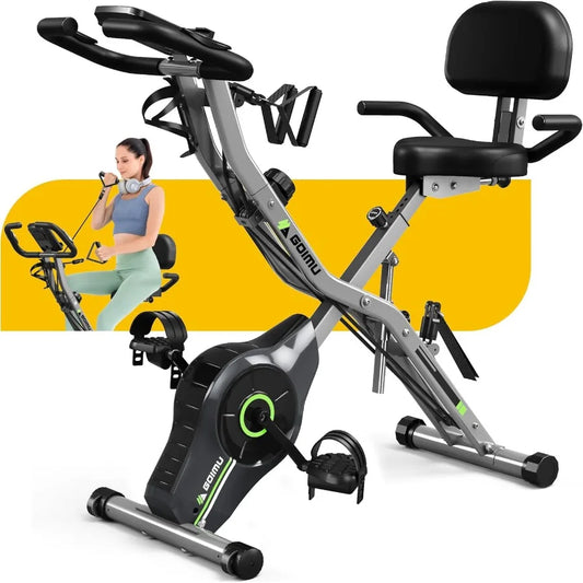 5 in 1 Foldable Indoor Exercise Bike with 16-Level Adjustable Magnetic Resistance and 330LB Weight Capacity Ergonomic Seat Back
