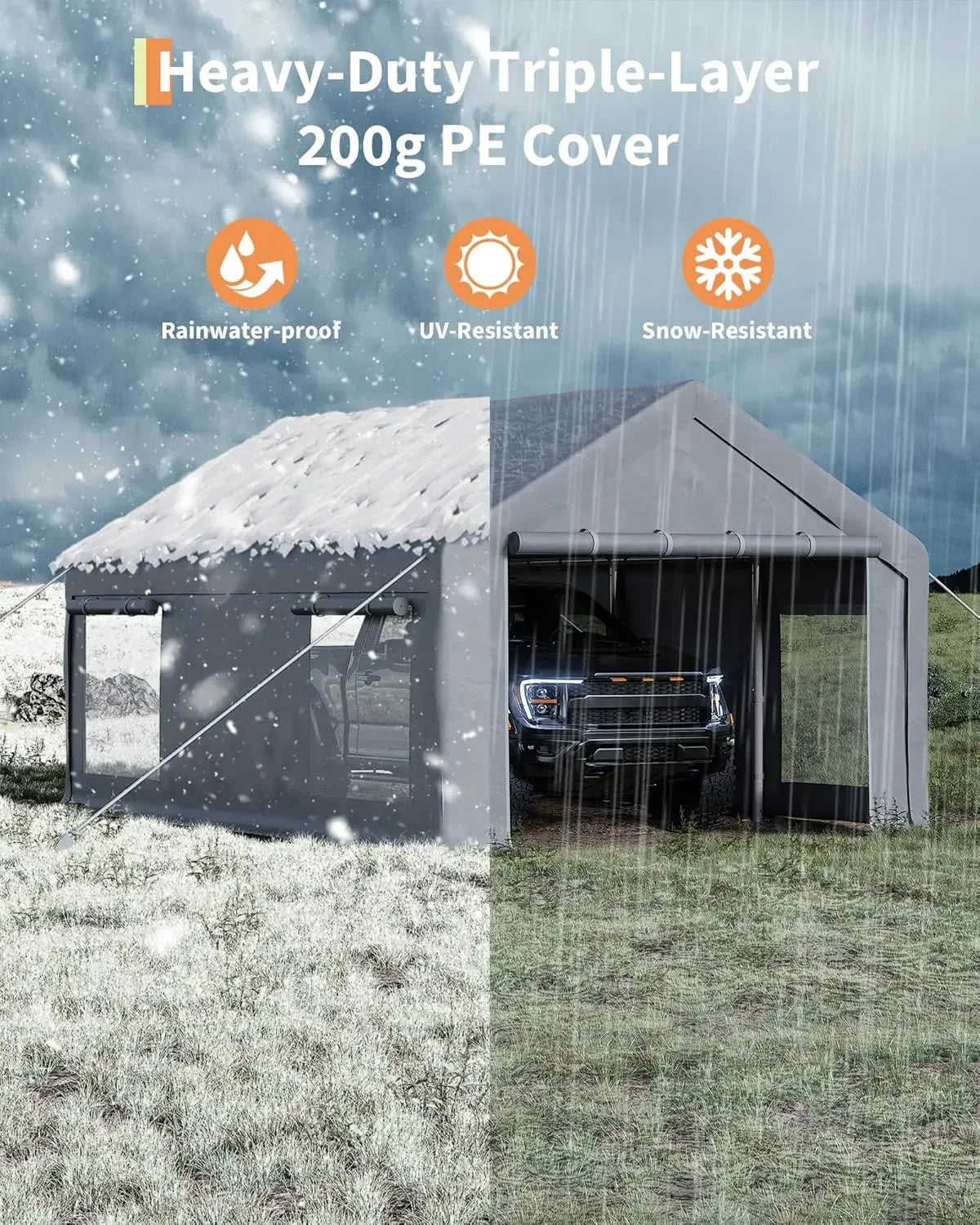 Bestseller[New Arrival!]10x20 Ft Carport, Car Port with 200g PE Tarp, Roll-Up Doors, and 4 Windows, for Sedans, Bass Boats, Moto