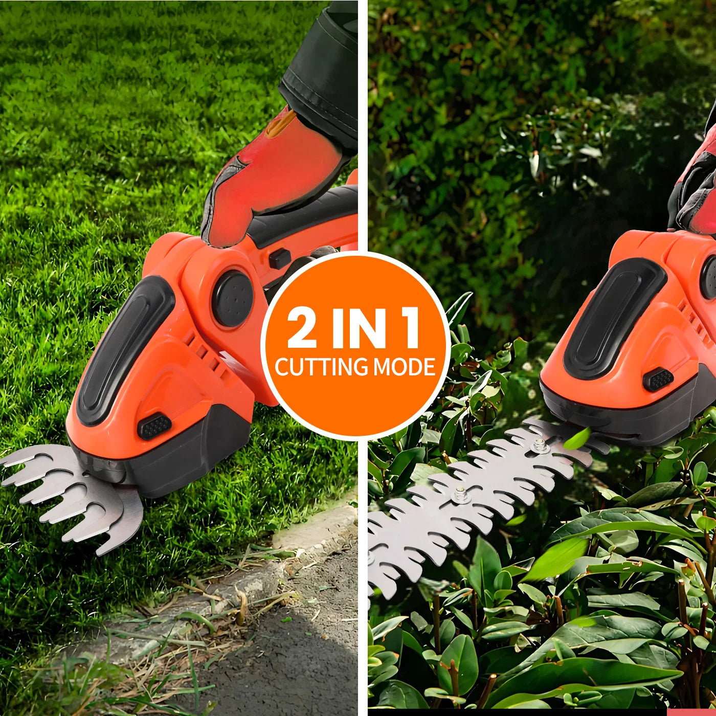 390W Handheld 2-in-1 Hedge Trimmer 15000 RPM 24V Battery-Powered Cordless Grass Cutter with Two Batteries and Charger for Garde