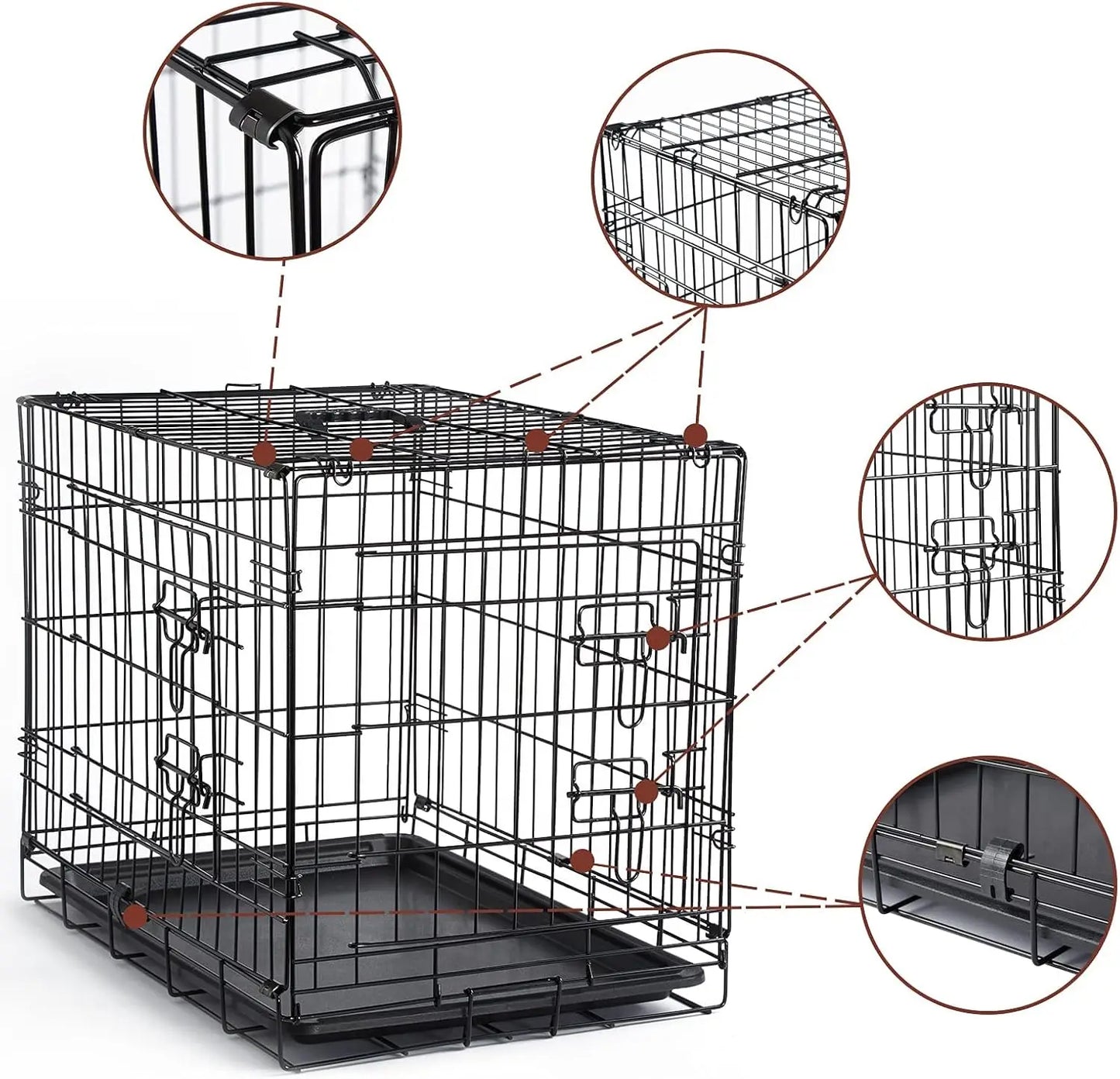 Collapsible Double Door Dog Crate for Small Dogs and Cats, Indoor Kennel with Removable Tray, Brown (24x18x20 Inches)