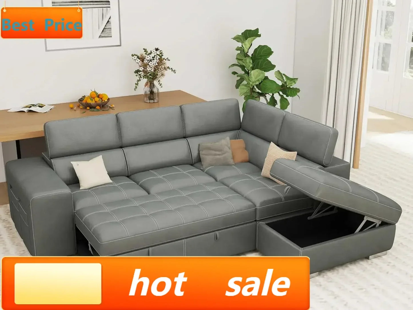 Best-selling discounted priceLimited-time discount price104'' Microfiber L Shaped Sectional Sleeper Sofa Couch with Pull Out Bed
