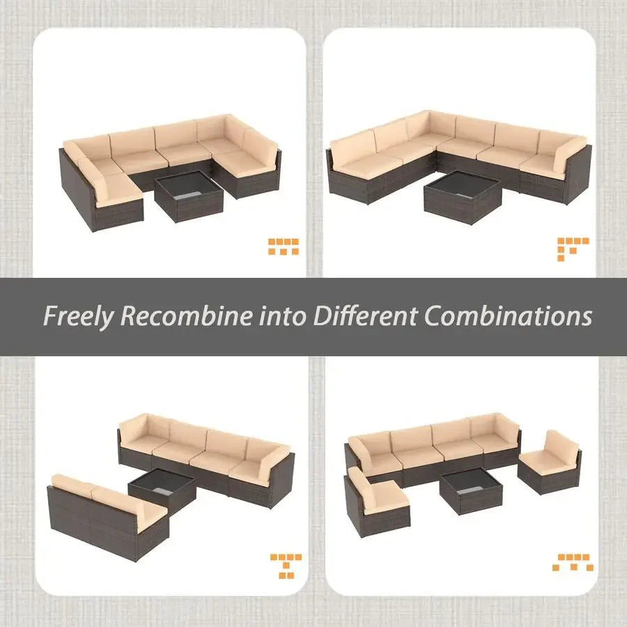 7 Piece Outdoor Patio Furniture Set, Outdoor Sectional Conversation Furniture Chair with Coffee Table,Patio Sectional for Garde