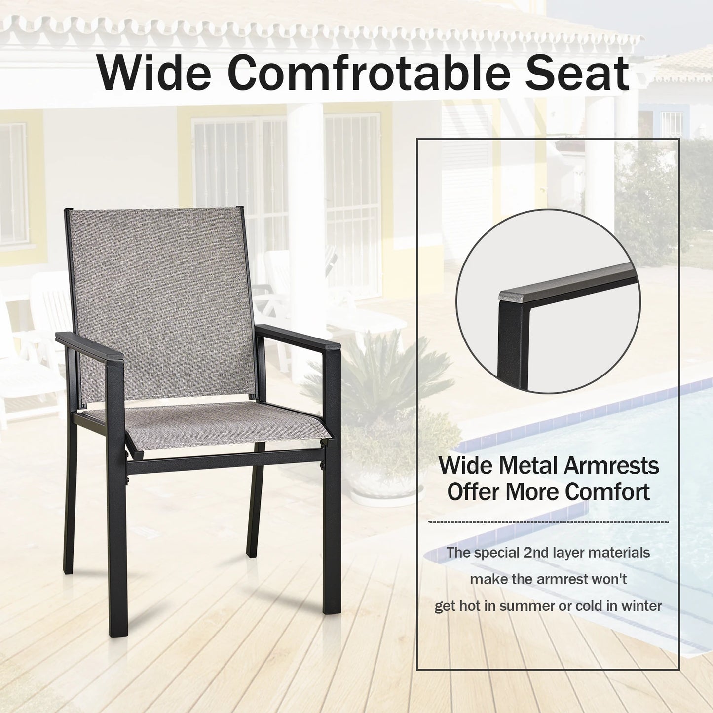 BIGGET 9PCS Patio Dining Set Extendable Metal Table & 8 Textilene Fabric Chairs for Large Gatherings Backyard Outdoor Use