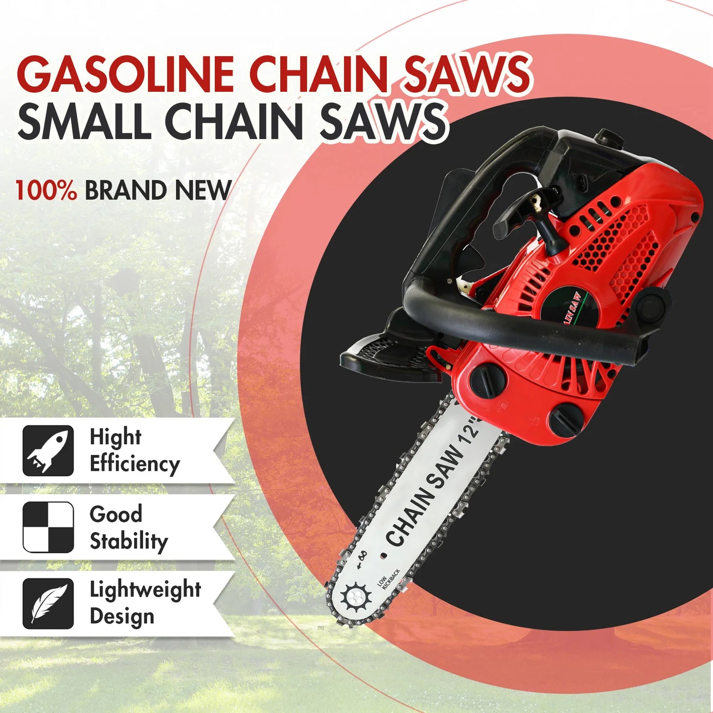12 Inch Cordless Chainsaw Gasoline Lightweight Portable Electric 1000W 25.4 CC Woodworking for Tree Wood Branch Cutting Farm