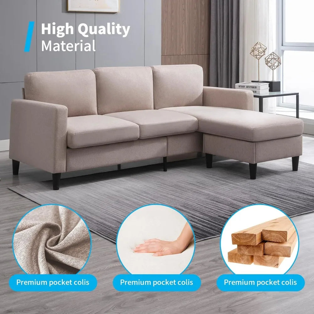 78" Convertible Sectional Sofa Couch for Living Room, L-Shaped Couch with Storage Ottoman, 3-Seat Sofas with Reversible Chaise