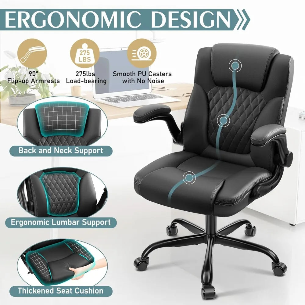 Leather Office Chair, PU Home Computer Desk Chairs with Ergonomic Back Support, 360°Swivel Free, Small Gaming Chair