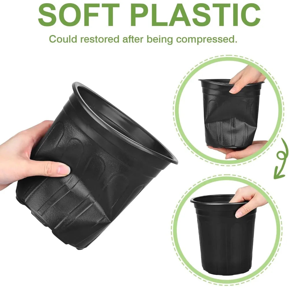 100 Pack 1 Gallon Plastic Plant Pots with Drainage Holes, Ideal for Seedlings, Succulents, and Gardening Enthusiasts