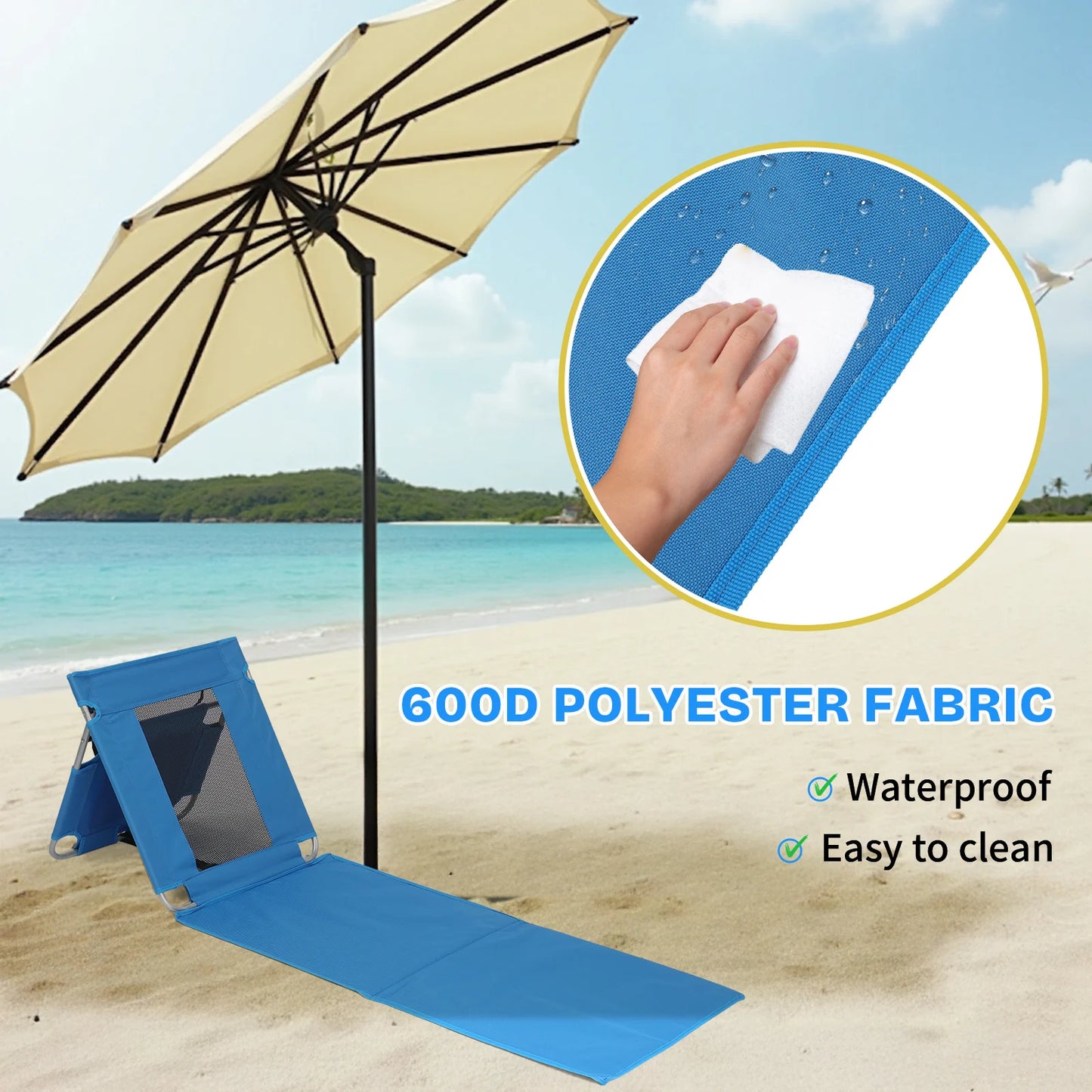 Foldable Beach Lounger Lightweight Beach Mat Lounge Chair with Breathable Mesh Back Cooler Pocket for Tanning Relaxing