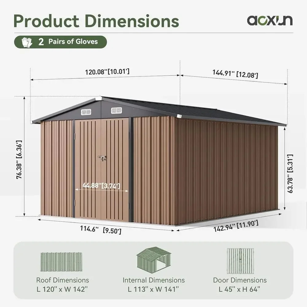 10 x 12FT Outdoor Storage Shed with Double Hinged Large Door Utility Garden Shed with Lockable Door amp Sloped Roof Metal Sheds