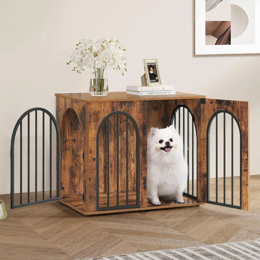 26.8'' Wooden Dog Crate Furniture Indoor Dog Kennel for Small Dogs Heavy Duty Dog Crates with Decorative Pet House Design Funct