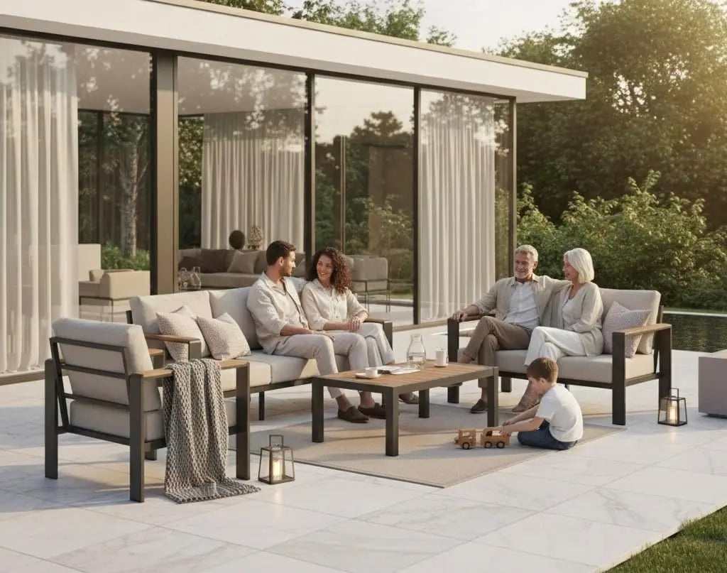 Aluminum Outdoor Patio Furniture Set with Coffee Table, 4 Piece Patio Conversation Sets with Washable Thick Cushions, Outdoor Se