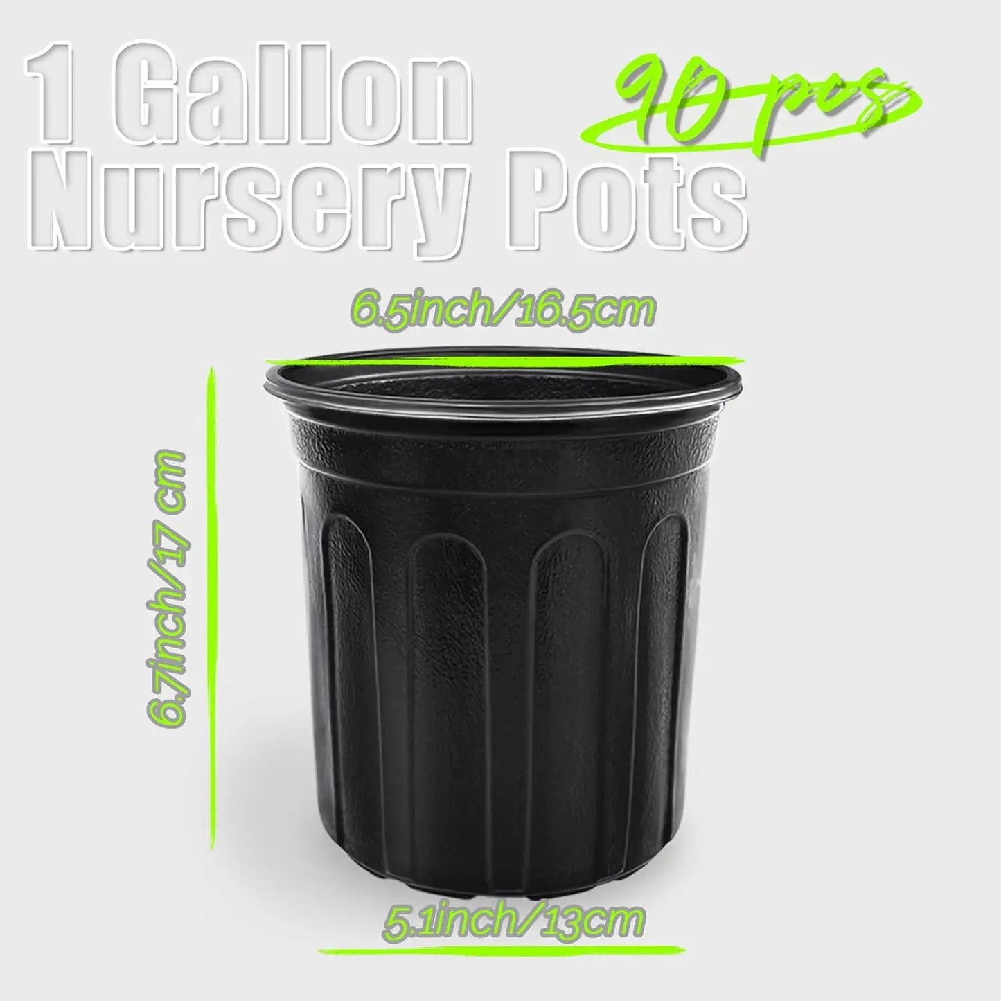90Pcs 1 Gallon Nursery Pots for Plants,Plastic Seedling Pot with Drainage Holes,Garden Flower Plant Container for Transp