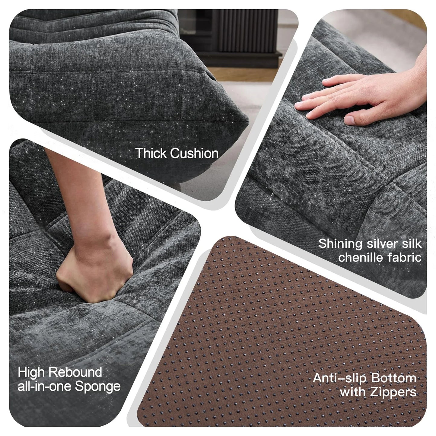 Adult-sized, super-large bean bag chair  with memory foam filling, faux fur-like casual chair, ergonomic design, new model cater