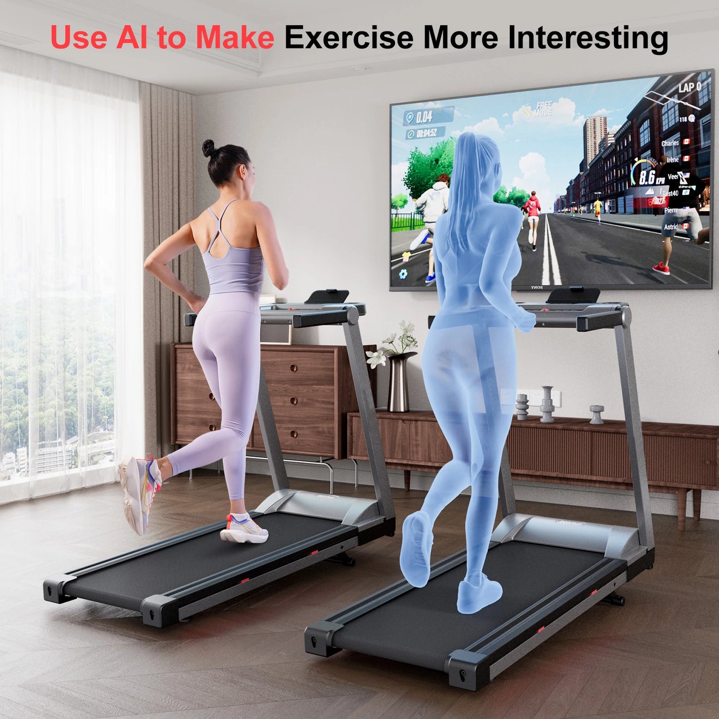 3.5HP Foldable Incline Home Treadmill Walking Pad with Handle Bar Holder 350LBS Capacity Touch Screen Smart App Data Monitoring