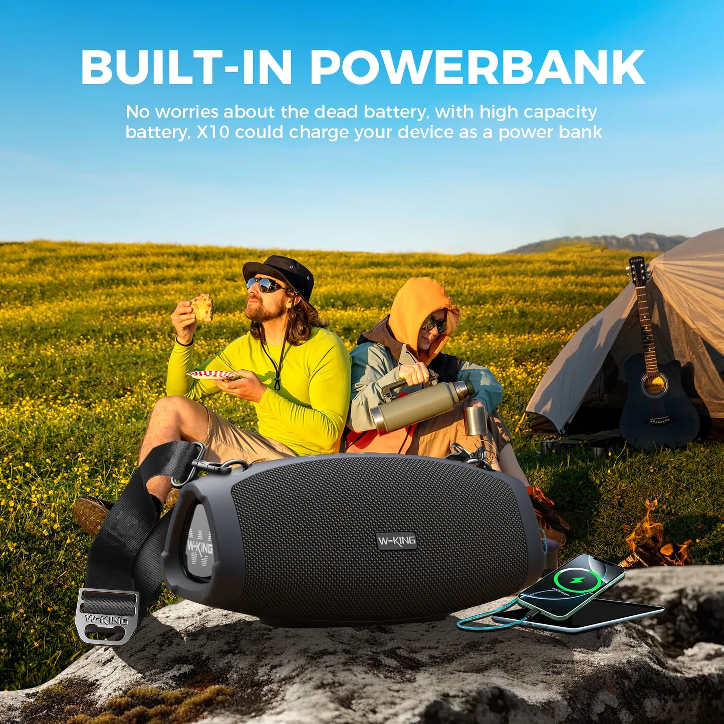 W-King Portable Bluetooth Speaker With Wireless Microphone Waterproof