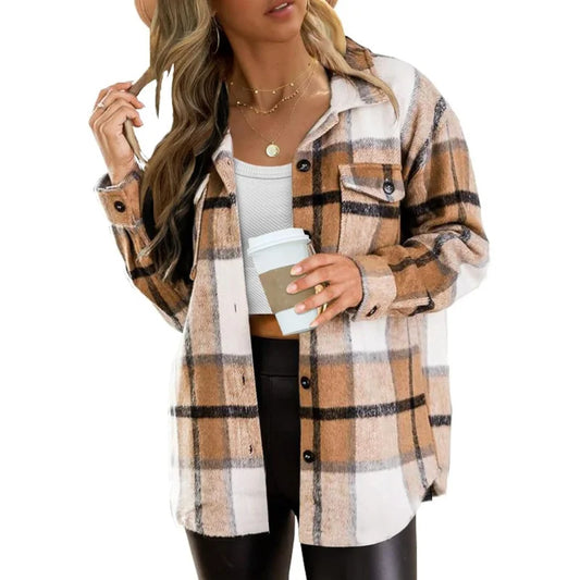 Womens Flannel Shacket Plaid Button Down Long Sleeve Shirts Jacket Coats Fall Outfits Fashion Clothes 2025