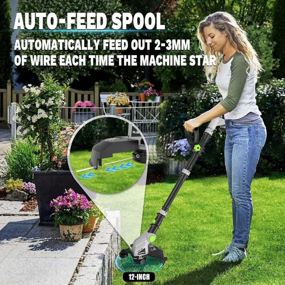 20V Cordless Weed Eater with Auto Feed, 12-Inch Trimmer, 2.0Ah Battery & Fast Charger for Lawn Care