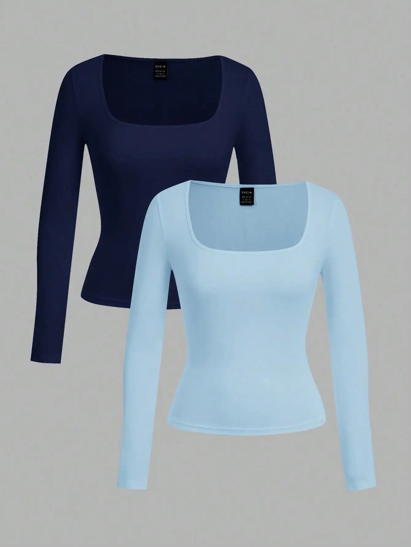 Two-Pack Women's Square Neck Long Sleeve Fitted T-Shirts