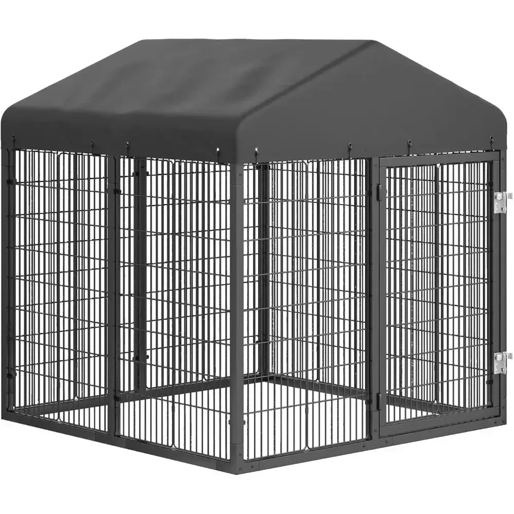 Sturdy Outdoor Dog Cage with Roof, Galvanized Steel Kennel with Double Safety Locks (4.5'L x 4'W x 4.2'H)