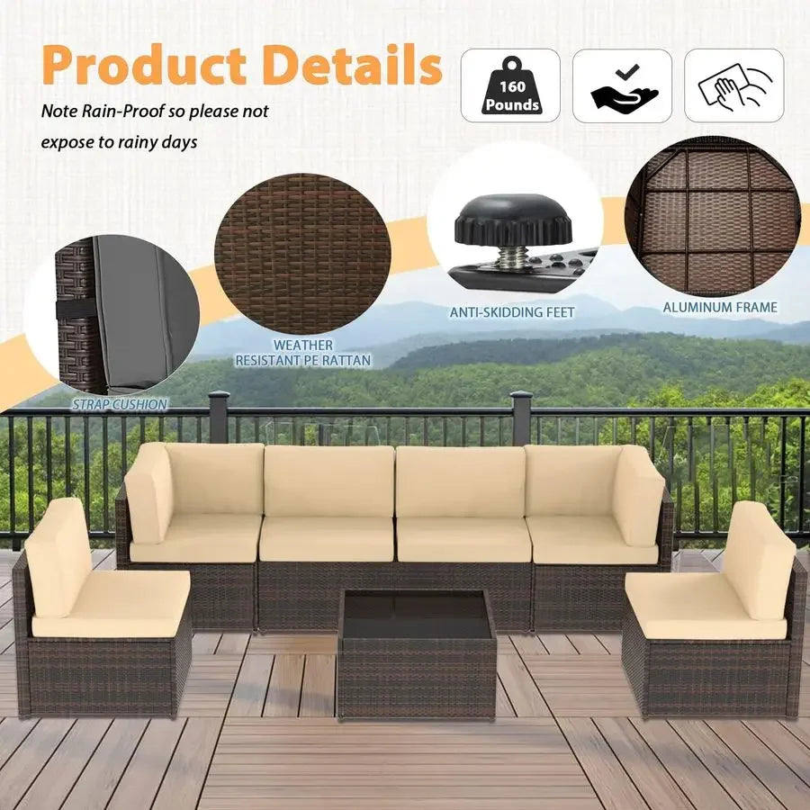 7 Piece Outdoor Patio Furniture Set, Outdoor Sectional Conversation Furniture Chair with Coffee Table,Patio Sectional for Garde